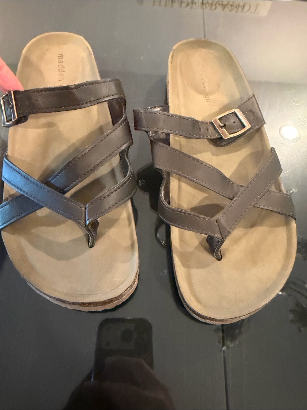 Madden girl Brown Strappy Slide Sandals
